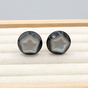 Richelieu Black Silver Star Moon Stone Clip On Earrings Gold Tone Back Vintage